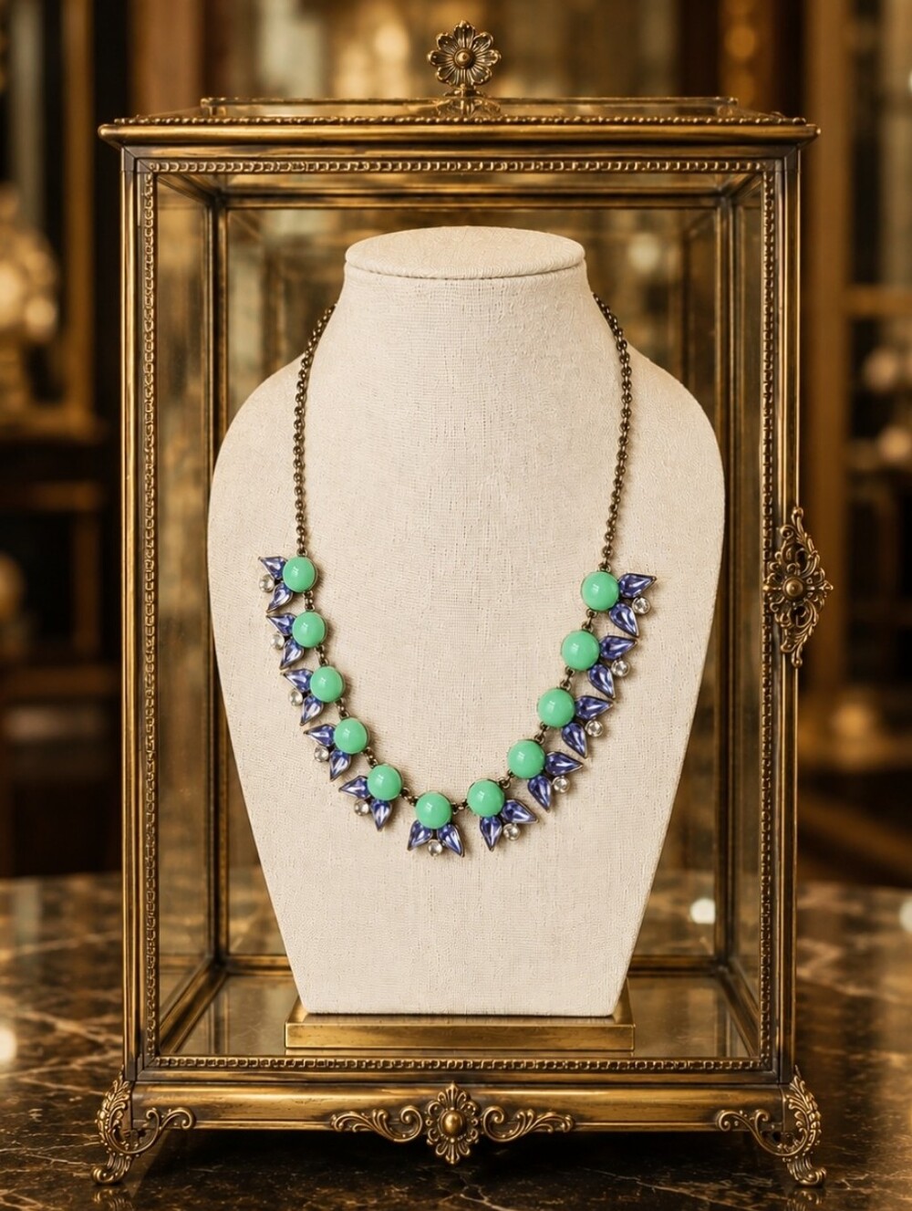 J. Crew Faux Jade Cabachons Teardrop Purple Lilac Crystal Stones Necklace EUC
